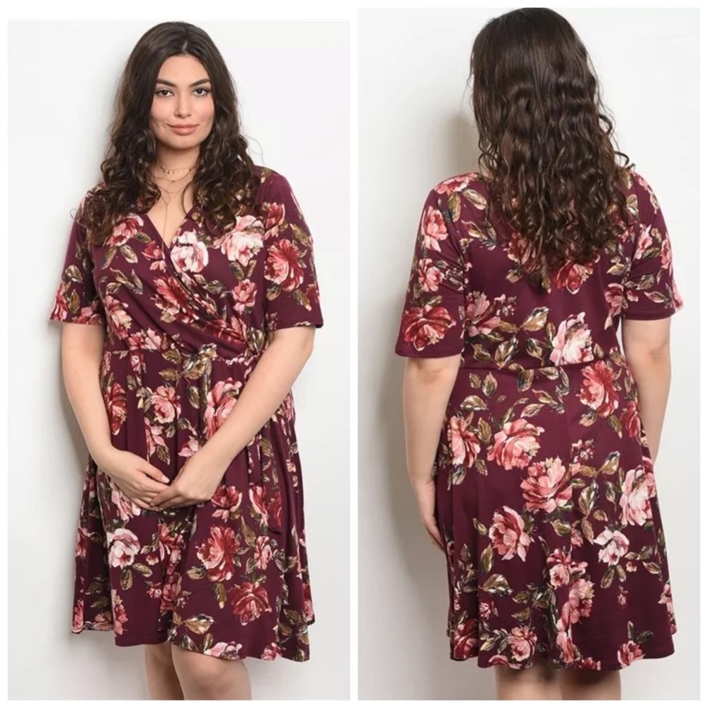 ModCloth Blue Floral Faux Wrap Jersey Dress - Picture 2 of 8